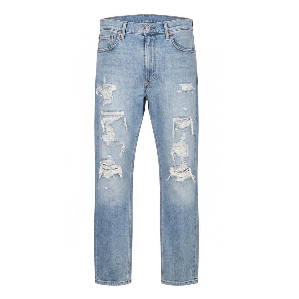 Levis 512 Jeans Mens 36x27 Light Wash Blue Denim Slim Fit Distressed Tapered